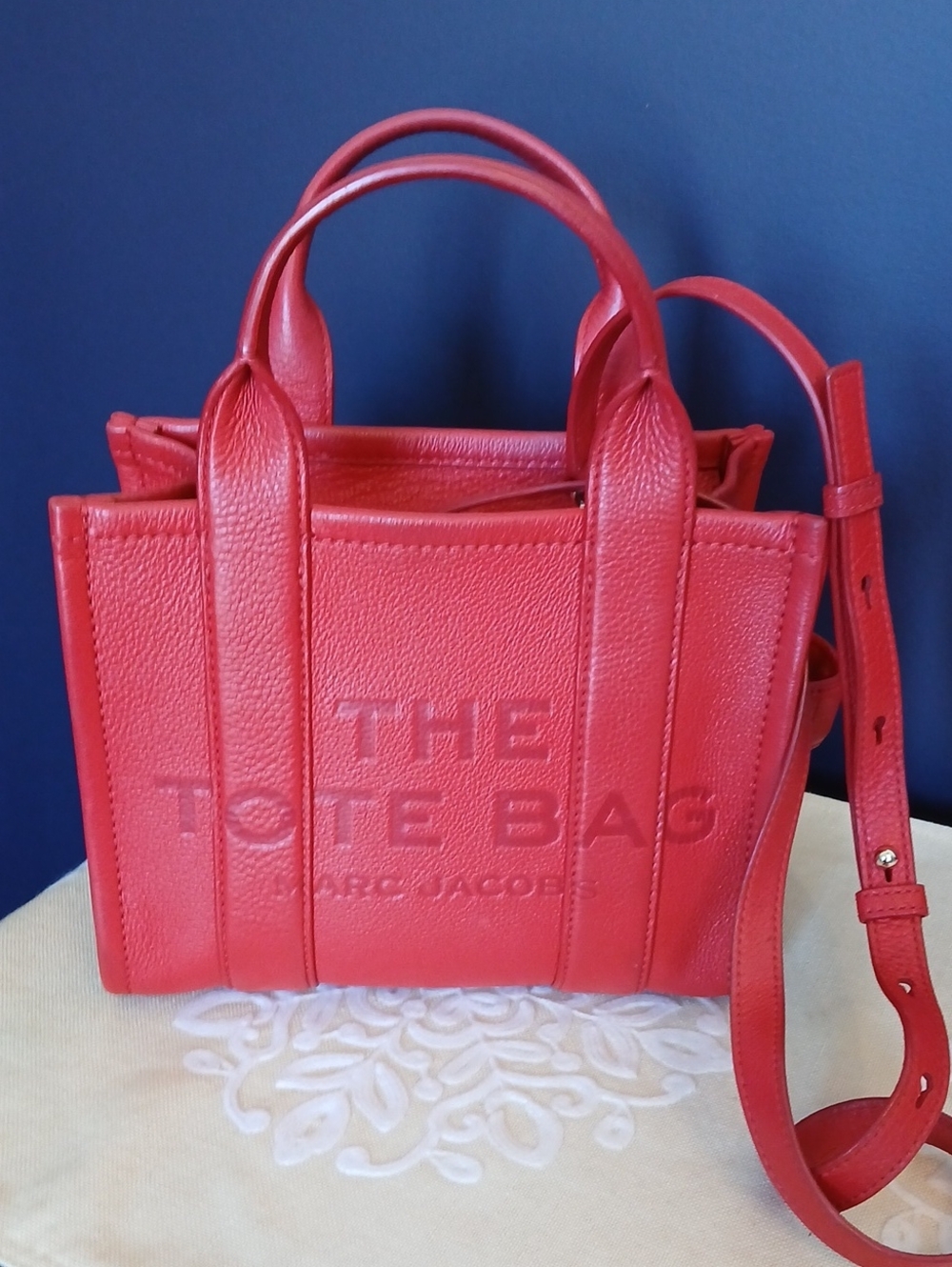Marc Jacobs Red Leather The Tote Bag Crossbody